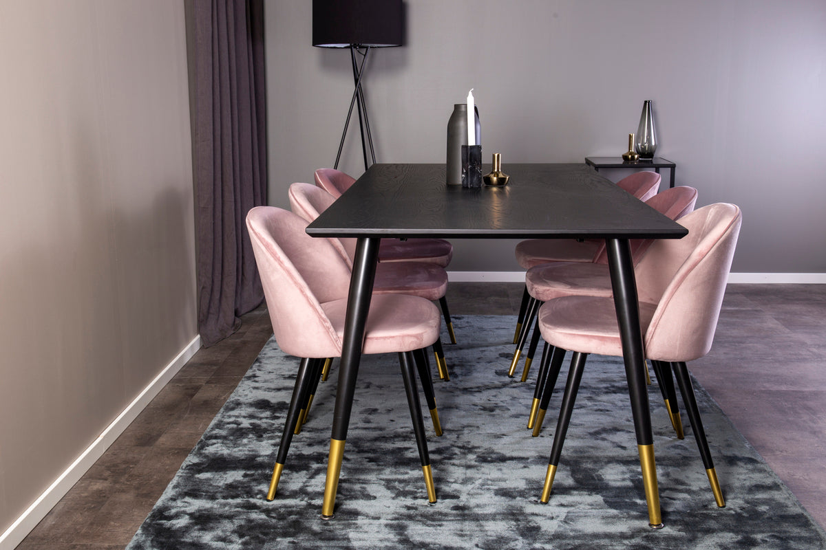 Venture Design Dipp & Velvet Rektangulära Matbord 180 x 90 Svart + Matstolar 2-pack Gammelrosa