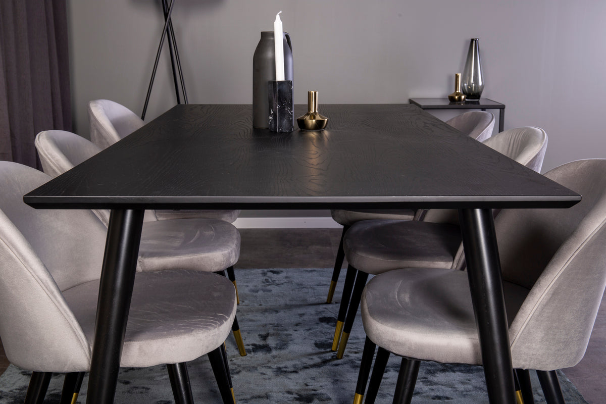 Venture Design Dipp & Velvet Rektangulära Matbord 180 x 90 Svart + Matstolar 2-pack Grå