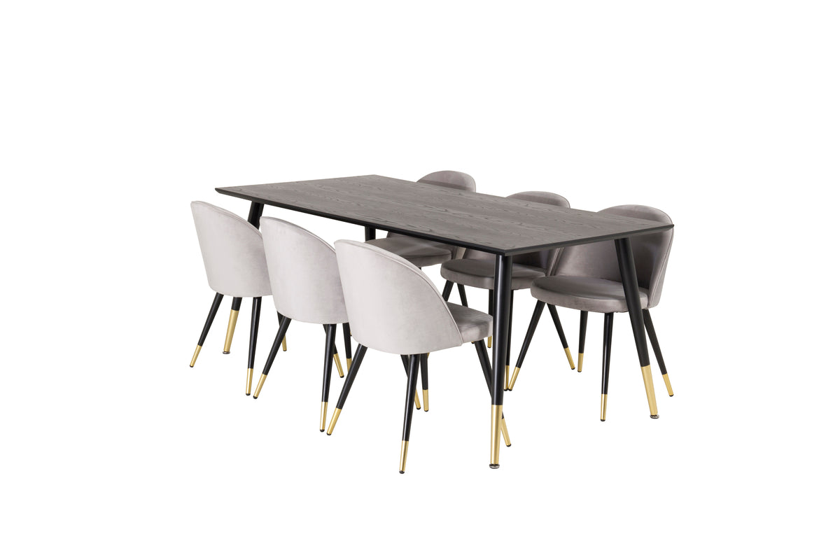 Venture Design Dipp & Velvet Rektangulära Matbord 180 x 90 Svart + Matstolar 2-pack Grå