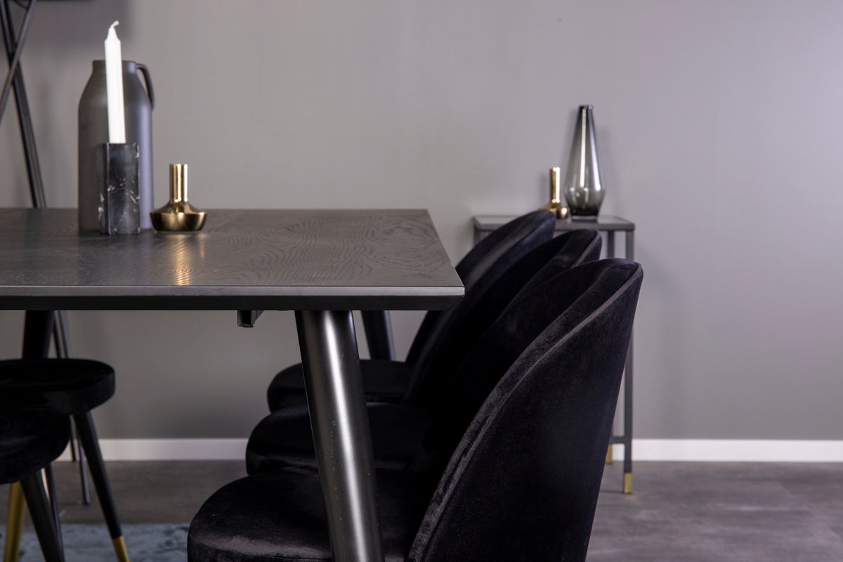 Venture Design Dipp & Velvet Rektangulära Matbord 180 x 90 Svart + Matstolar 2-pack Svart