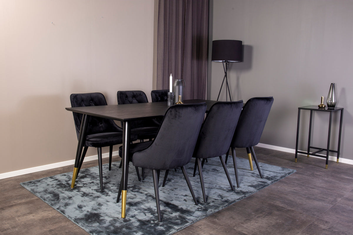 Venture Design Dipp & Velvet Deluxe Rektangulära Matbord 180 x 90 Svart + Matstolar 2-pack Svart