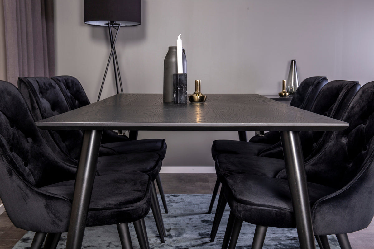Venture Design Dipp & Velvet Deluxe Rektangulära Matbord 180 x 90 Svart + Matstolar 2-pack Svart