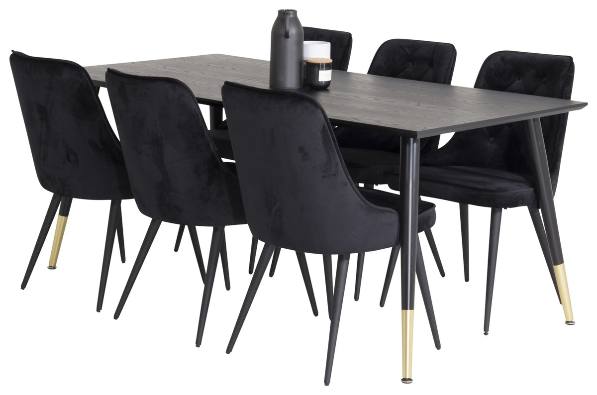 Venture Design Dipp & Velvet Deluxe Rektangulära Matbord 180 x 90 Svart + Matstolar 2-pack Svart