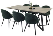 Venture Design Velvet & Marina Matstolar 2-pack Grön + Rektangulära Matbord 180 x 90 Natur