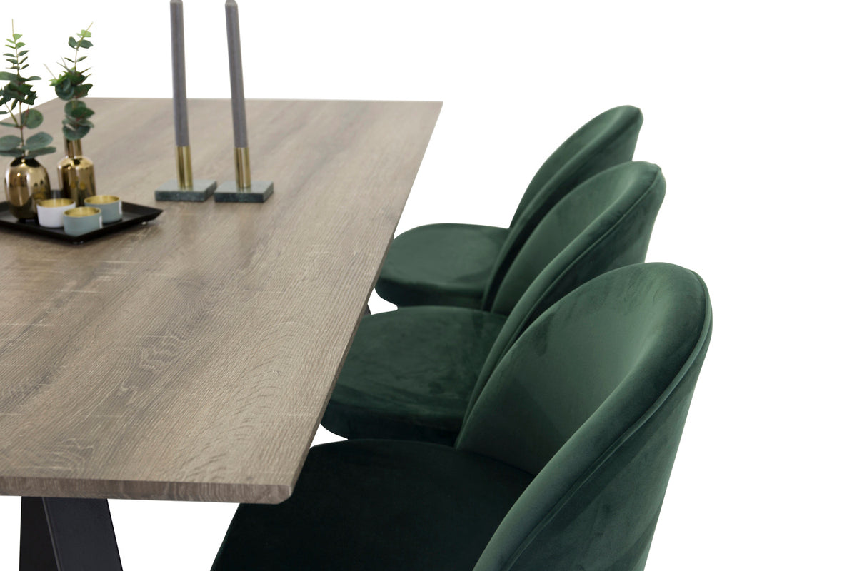 Venture Design Velvet & Marina Matstolar 2-pack Grön + Rektangulära Matbord 180 x 90 Natur