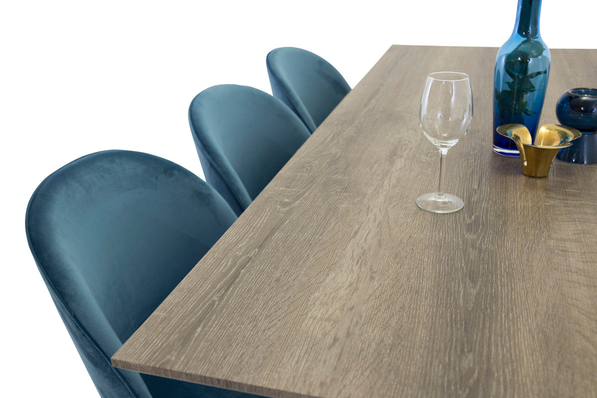 Venture Design Velvet & Marina Matstolar 2-pack Blå + Rektangulära Matbord 180 x 90 Natur