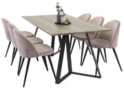 Venture Design Velvet & Marina Matstolar 2-pack Gammelrosa + Rektangulära Matbord 180 x 90 Natur