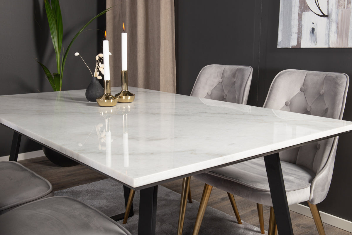 Venture Design Estelle & Velvet Deluxe Rektangulära Matbord 140 x 90 Svart + Matstolar 2-pack Grå
