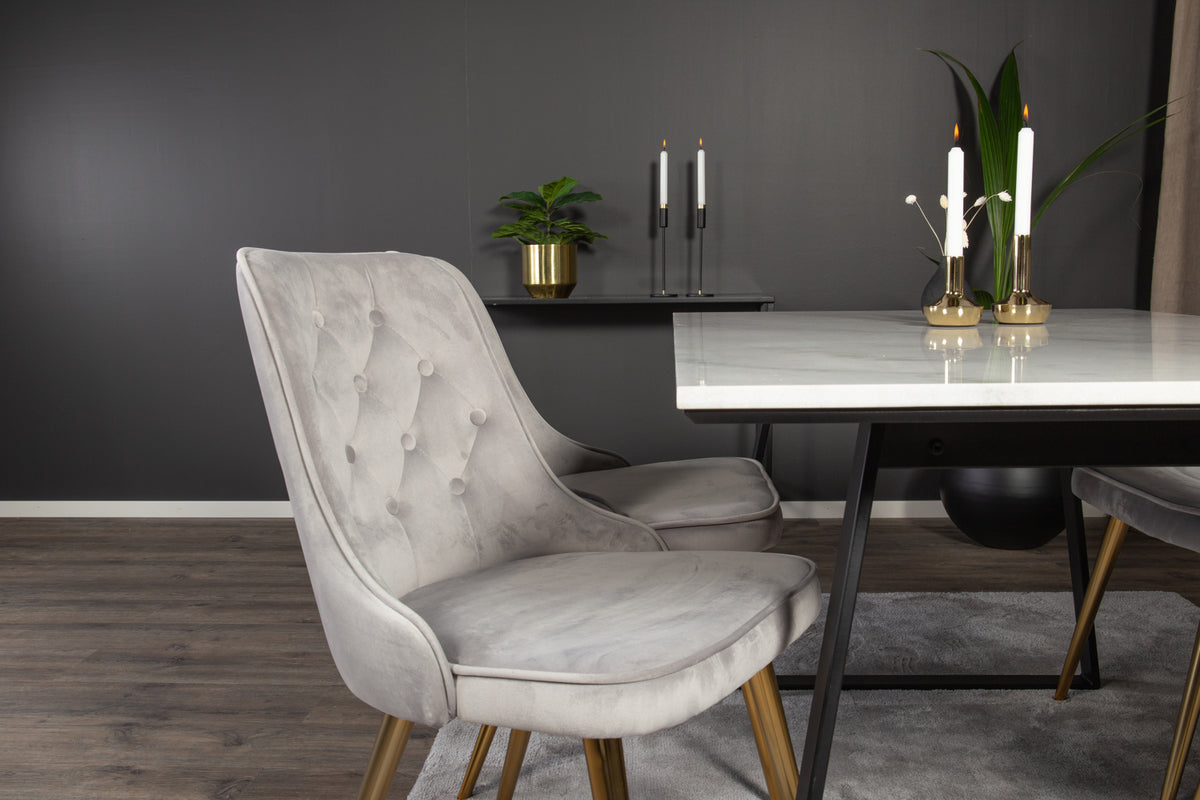 Venture Design Estelle & Velvet Deluxe Rektangulära Matbord 140 x 90 Svart + Matstolar 2-pack Grå