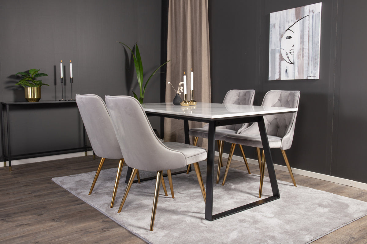 Venture Design Estelle & Velvet Deluxe Rektangulära Matbord 140 x 90 Svart + Matstolar 2-pack Grå