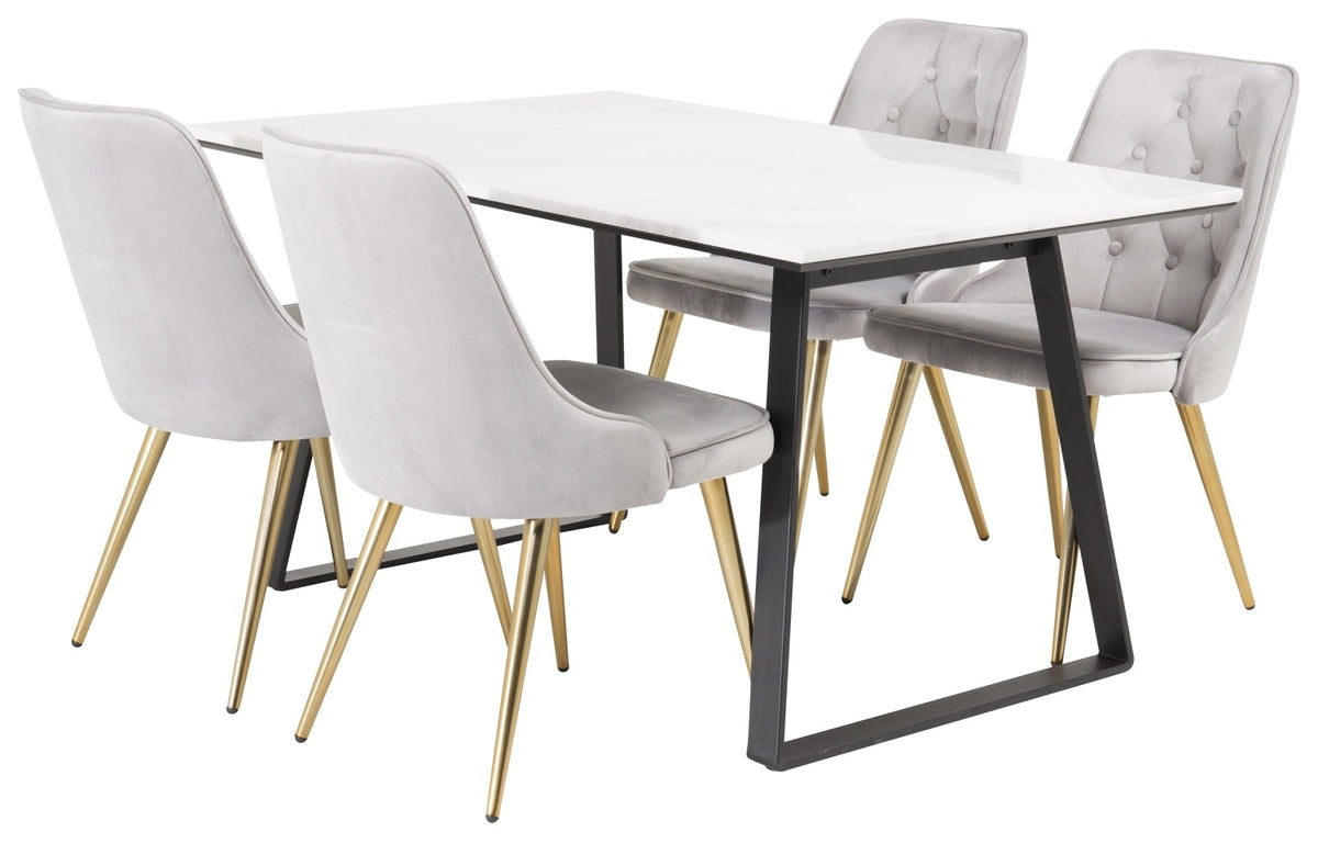 Venture Design Estelle & Velvet Deluxe Rektangulära Matbord 140 x 90 Svart + Matstolar 2-pack Grå