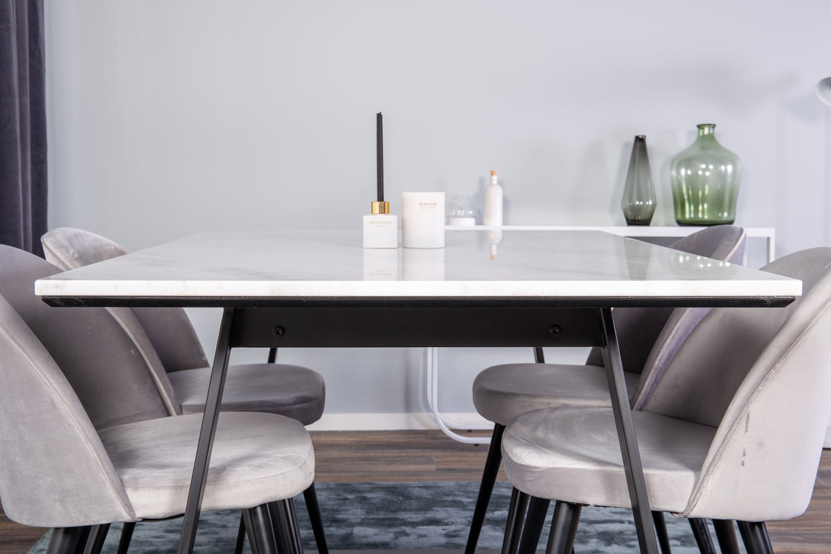 Venture Design Estelle & Velvet Rektangulära Matbord 140 x 90 Svart + Matstolar 2-pack Grå