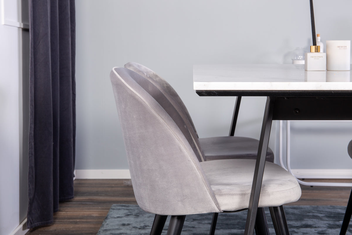 Venture Design Estelle & Velvet Rektangulära Matbord 140 x 90 Svart + Matstolar 2-pack Grå