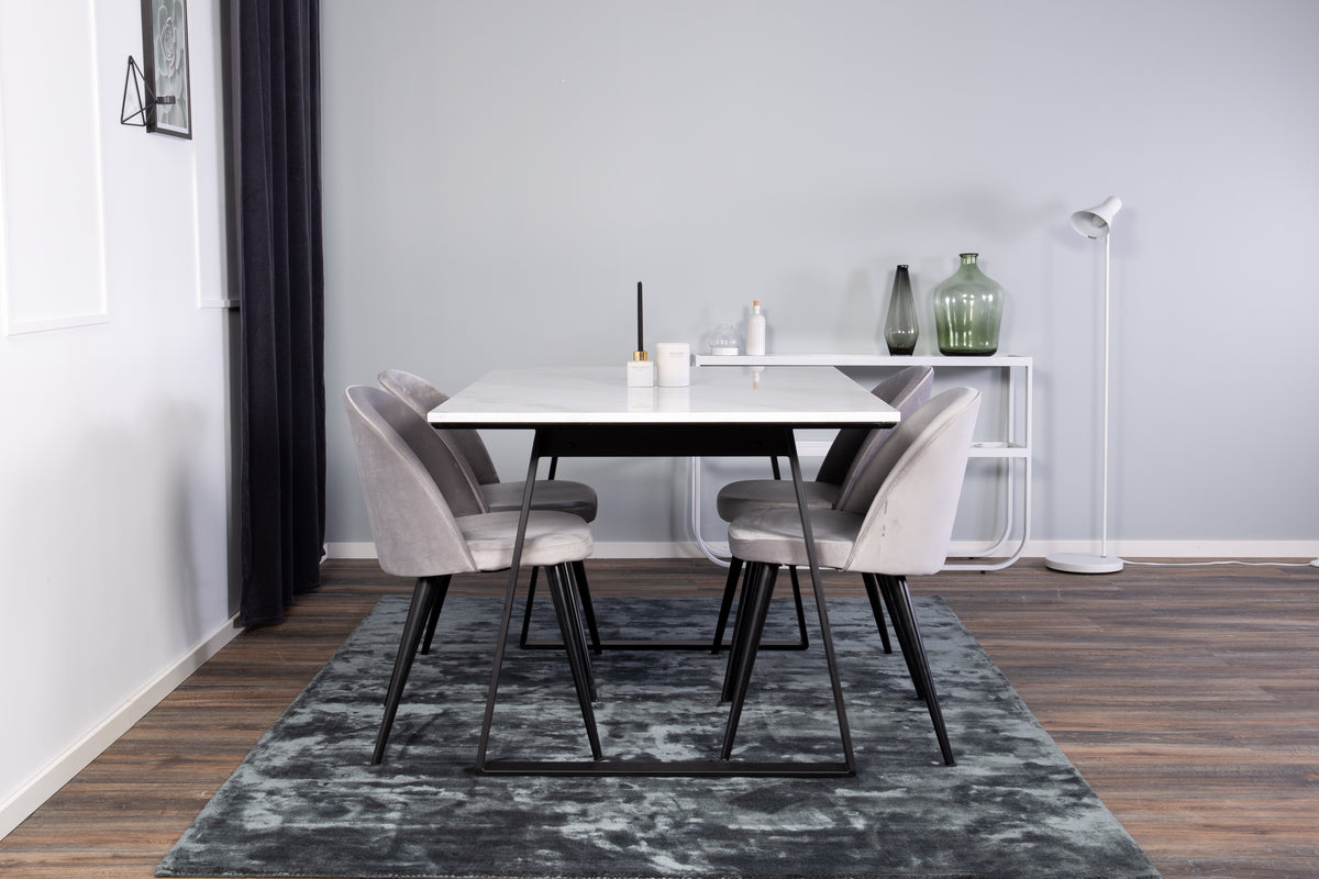 Venture Design Estelle & Velvet Rektangulära Matbord 140 x 90 Svart + Matstolar 2-pack Grå