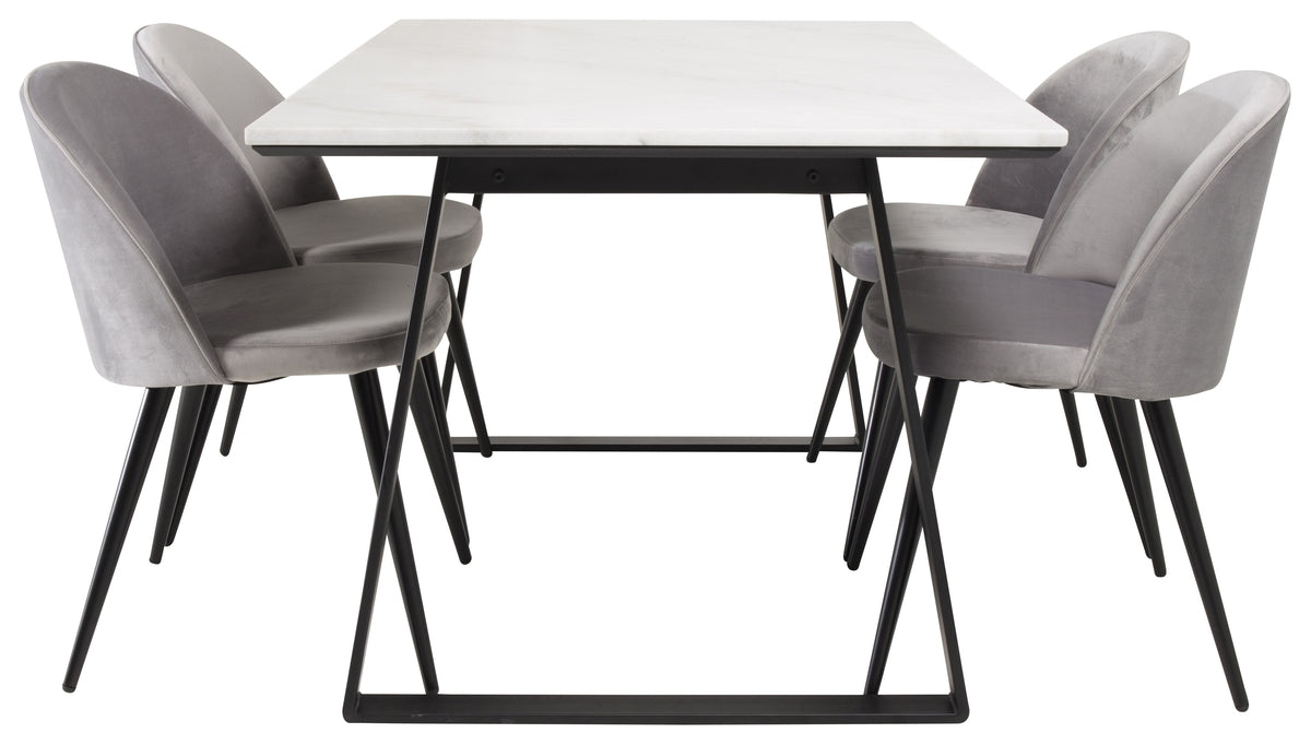 Venture Design Estelle & Velvet Rektangulära Matbord 140 x 90 Svart + Matstolar 2-pack Grå