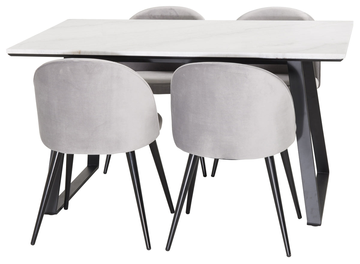 Venture Design Estelle & Velvet Rektangulära Matbord 140 x 90 Svart + Matstolar 2-pack Grå