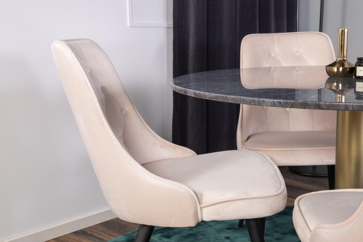 Venture Design Estelle & Velvet Deluxe Runda Matbord ⌀106 Mörkgrå + Matstolar 2-pack Beige
