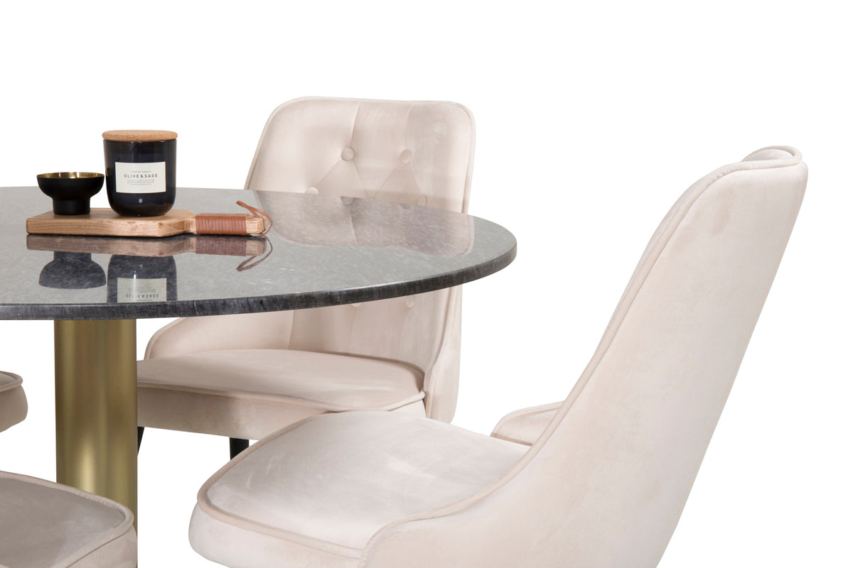 Venture Design Estelle & Velvet Deluxe Runda Matbord ⌀106 Mörkgrå + Matstolar 2-pack Beige