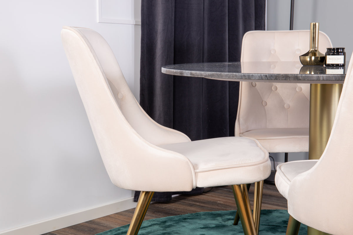 Venture Design Estelle & Velvet Deluxe Runda Matbord ⌀106 Mörkgrå + Matstolar 2-pack Beige