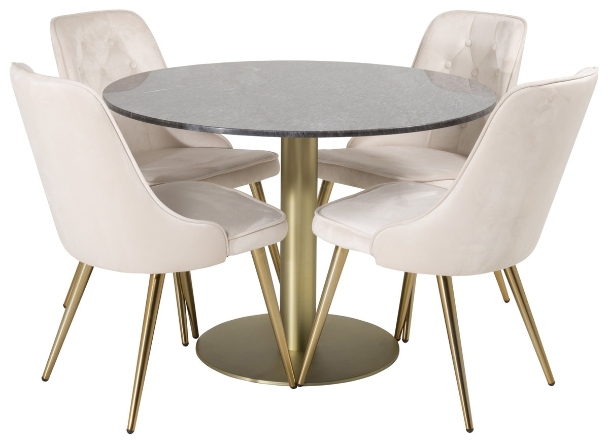 Venture Design Estelle & Velvet Deluxe Runda Matbord ⌀106 Mörkgrå + Matstolar 2-pack Beige