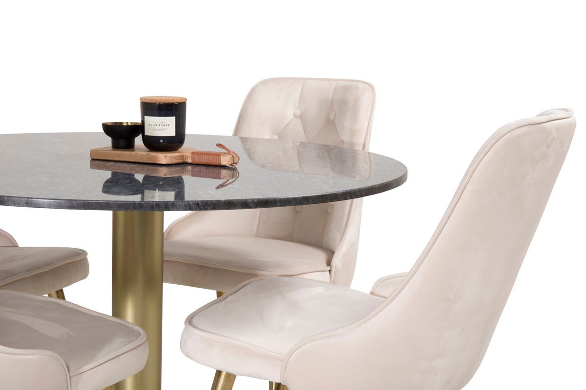 Venture Design Estelle & Velvet Deluxe Runda Matbord ⌀106 Mörkgrå + Matstolar 2-pack Beige
