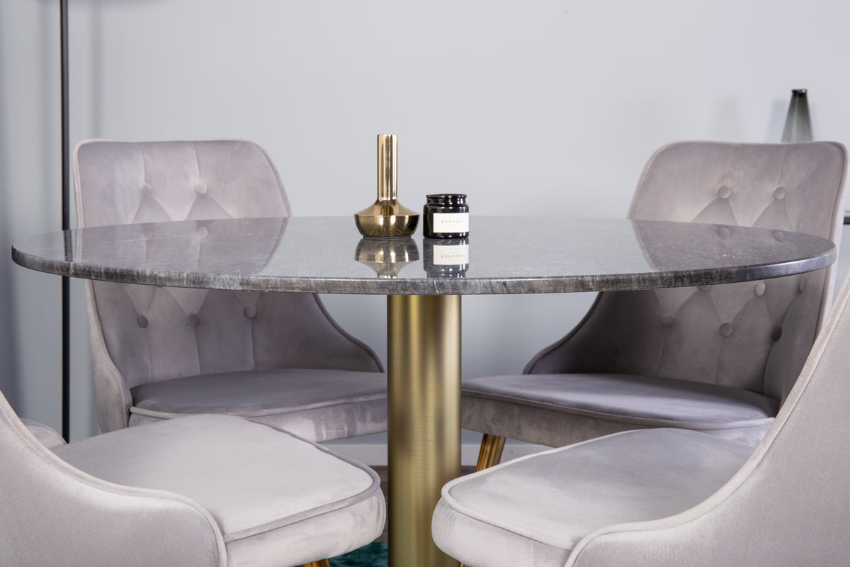 Venture Design Estelle & Velvet Deluxe Runda Matbord ⌀106 Mörkgrå + Matstolar 2-pack Grå
