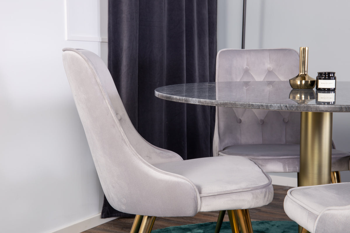 Venture Design Estelle & Velvet Deluxe Runda Matbord ⌀106 Mörkgrå + Matstolar 2-pack Grå