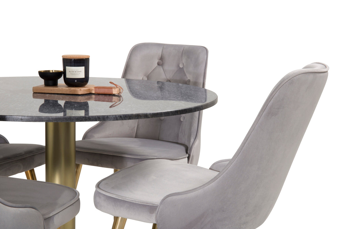 Venture Design Estelle & Velvet Deluxe Runda Matbord ⌀106 Mörkgrå + Matstolar 2-pack Grå