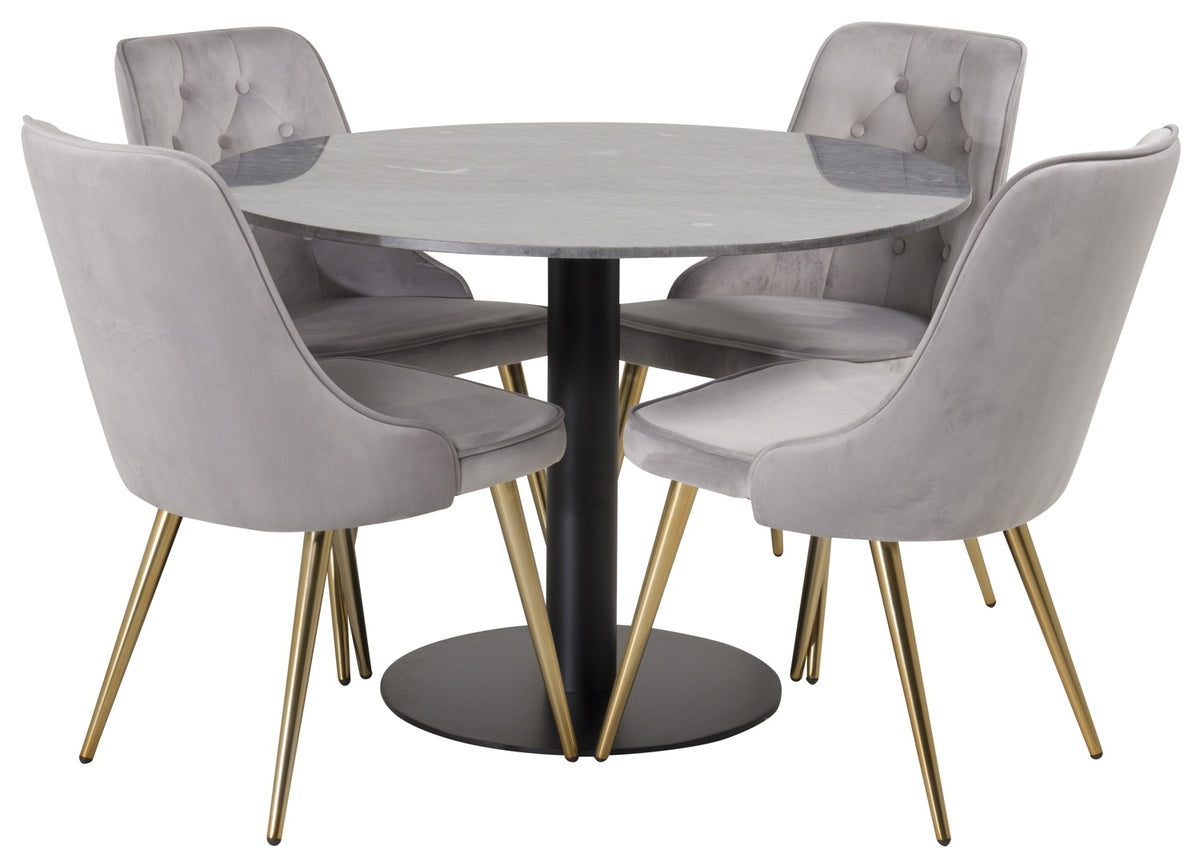 Venture Design Estelle & Velvet Deluxe Runda Matbord ⌀106 Mörkgrå + Matstolar 2-pack Grå