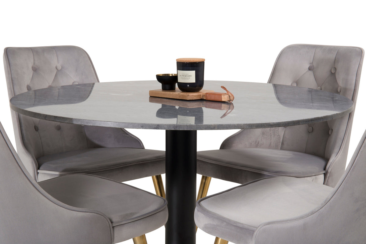 Venture Design Estelle & Velvet Deluxe Runda Matbord ⌀106 Mörkgrå + Matstolar 2-pack Grå