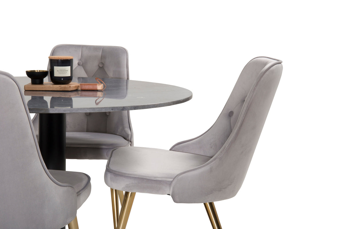Venture Design Estelle & Velvet Deluxe Runda Matbord ⌀106 Mörkgrå + Matstolar 2-pack Grå