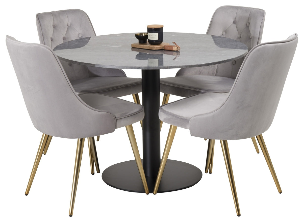 Venture Design Estelle & Velvet Deluxe Runda Matbord ⌀106 Mörkgrå + Matstolar 2-pack Grå