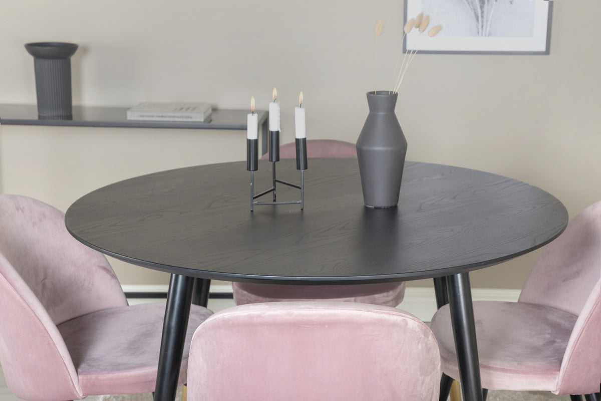Venture Design Dipp & Velvet Runda Matbord ⌀115 Svart + Matstolar 2-pack Gammelrosa