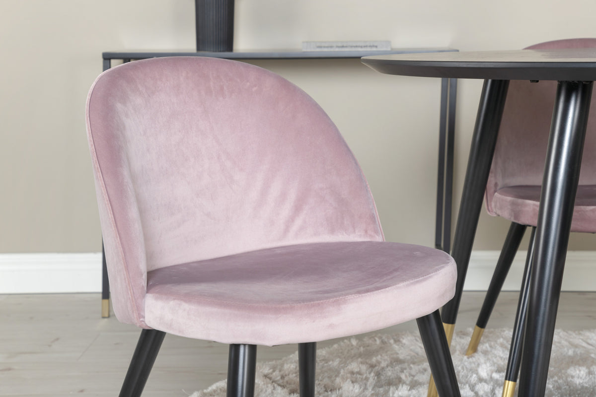 Venture Design Dipp & Velvet Runda Matbord ⌀115 Svart + Matstolar 2-pack Gammelrosa