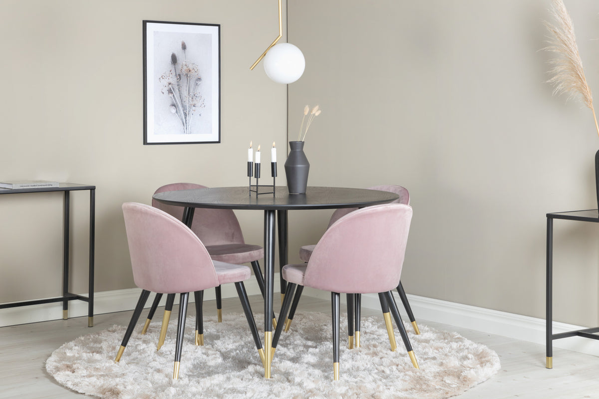 Venture Design Dipp & Velvet Runda Matbord ⌀115 Svart + Matstolar 2-pack Gammelrosa
