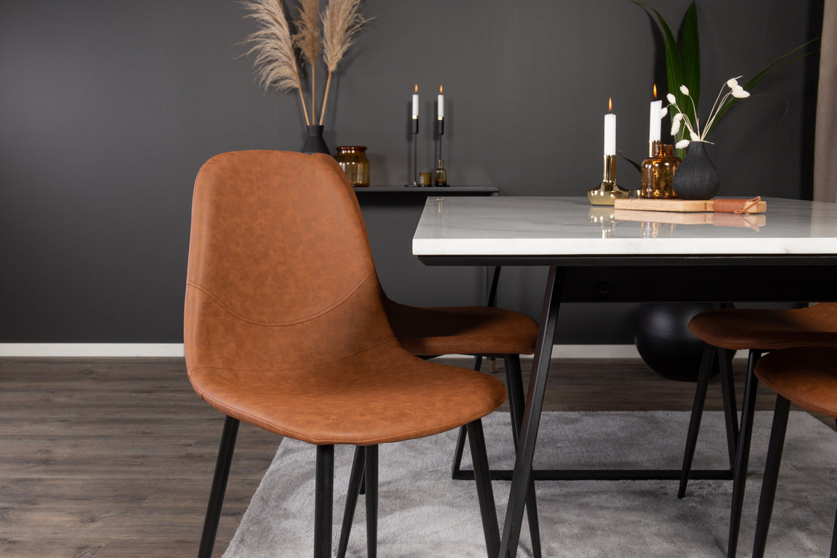 Venture Design Estelle & Polar Rektangulära Matbord 140 x 90 Svart + Matstolar 2-pack Brun