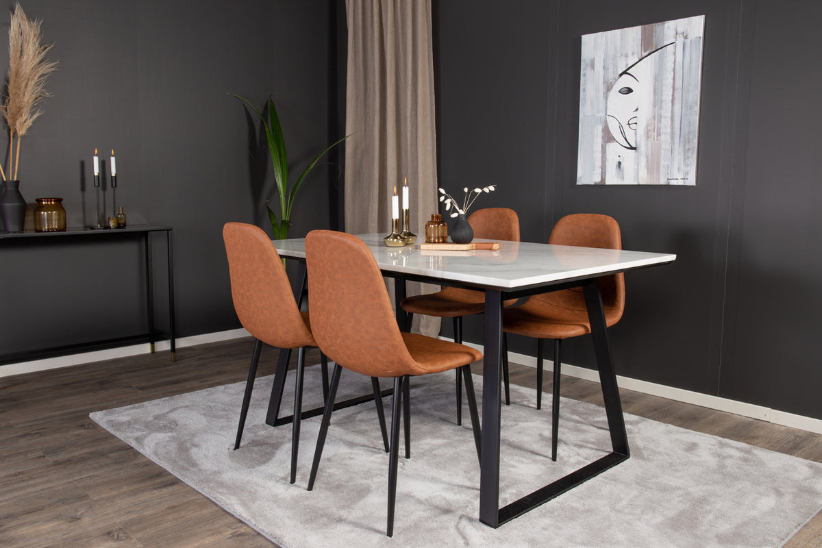 Venture Design Estelle & Polar Rektangulära Matbord 140 x 90 Svart + Matstolar 2-pack Brun