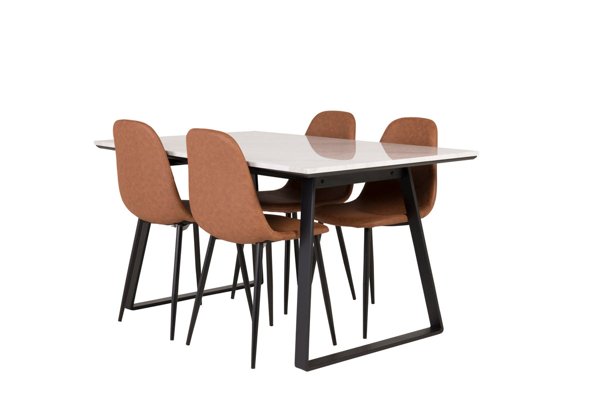Venture Design Estelle & Polar Rektangulära Matbord 140 x 90 Svart + Matstolar 2-pack Brun