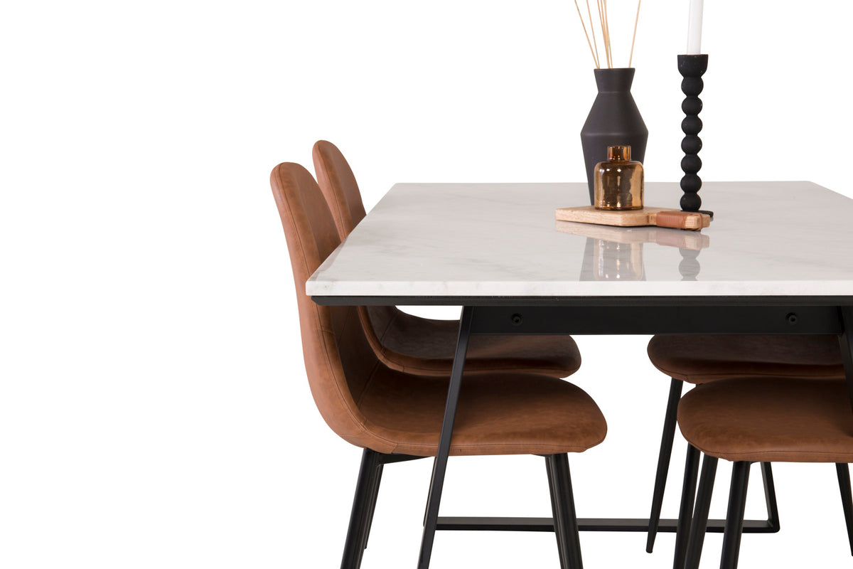 Venture Design Estelle & Polar Rektangulära Matbord 140 x 90 Svart + Matstolar 2-pack Brun