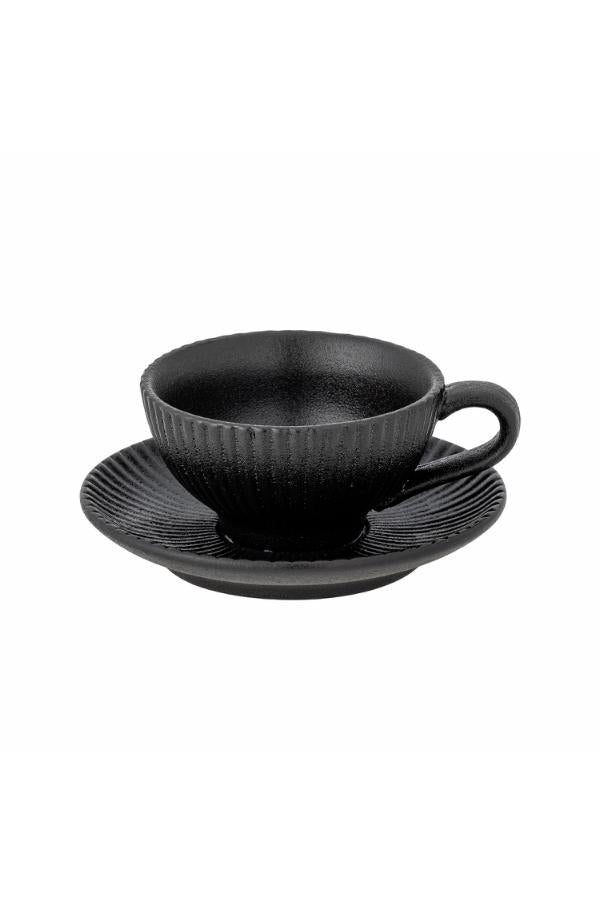 Bloomingville Neri Cappuccinokopp med fat, svart, stengods C:D9,5xH6/S:D13,5xH2,5 cm, 8-pack