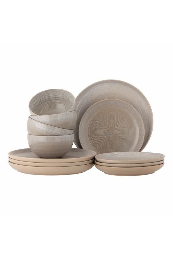 Bloomingville Taupe servisset, grått, stengods B:D13xH6,5/P:D21,5xH2,5/P:D27 cm, Set om 12