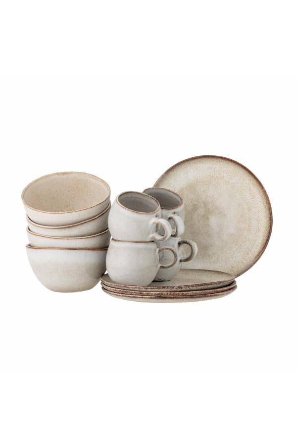 Bloomingville Sandrine Frukostset, Natur, Stengods C:D8,5xH8/B:D15xH8/P:D22xH2, Set om 12