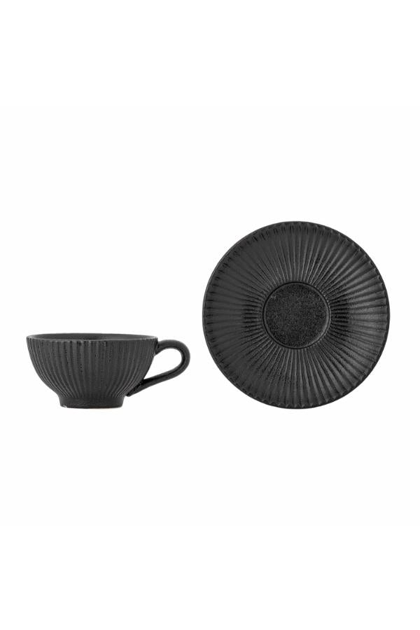 Bloomingville Neri Cappuccinokopp med fat, svart, stengods C:D9,5xH6/S:D13,5xH2,5 cm, 8-pack