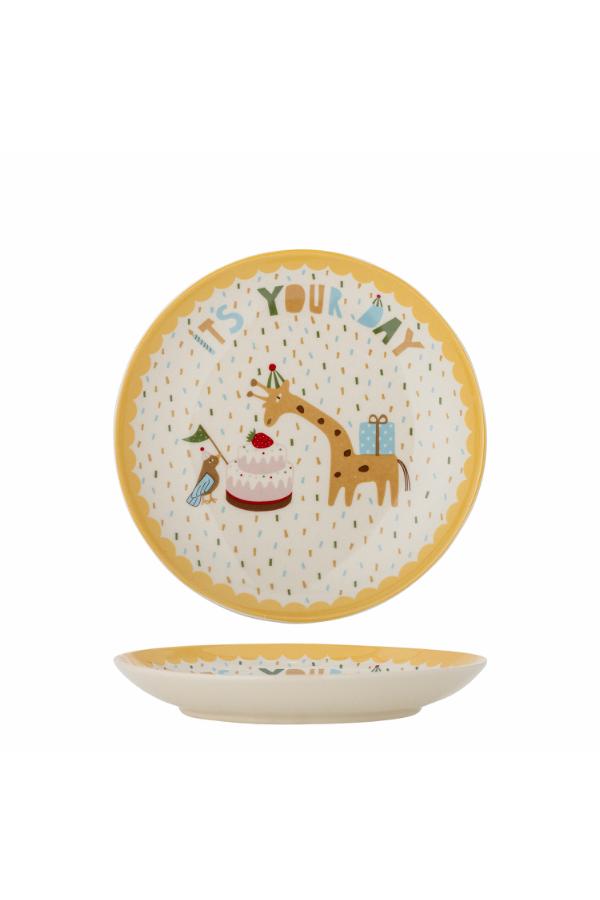 Bloomingville Mini Celebrate-tallrik, gul, stengods D16xH3 cm