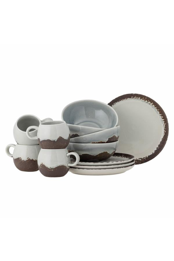 Bloomingville Paula Frukostset, Brun, Stengods C:D9xH8/B:D16xH6/P:D20xH1,5 cm, Set om 12