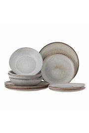 Bloomingville Sandrine Servisset, Natur, Stengods P:D28,5xH2,5/D22xH2/DP:D22xH5cm, Set om 12
