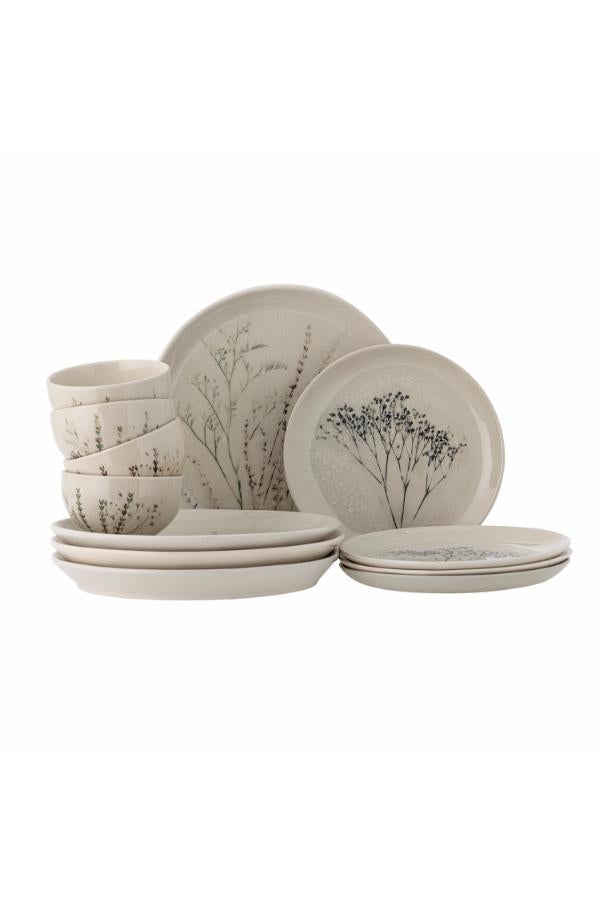 Bloomingville Bea Servisset, Natur, Stengods B:D11,5xH6,5/P:D21xH2/P:D27,5xH3, Set om 12