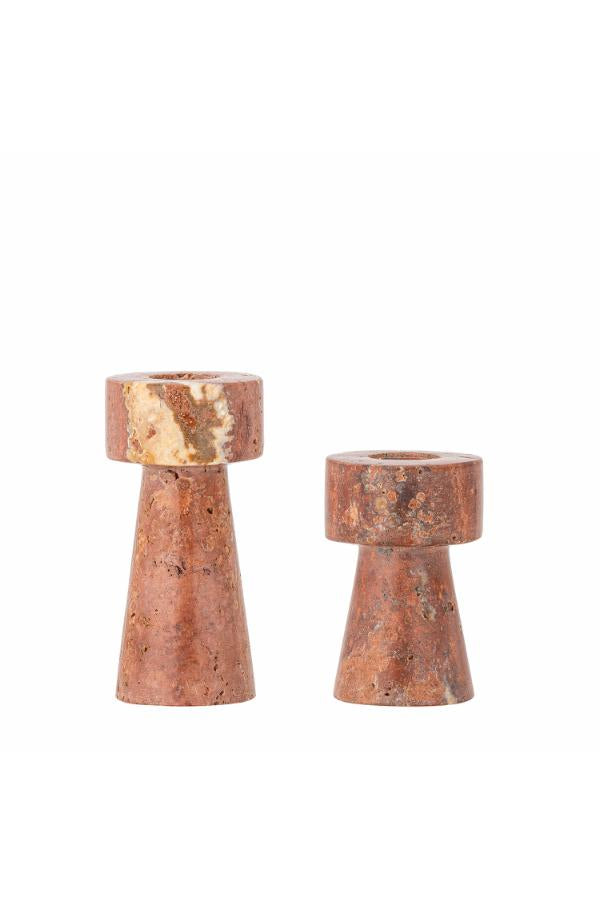 Bloomingville Anneli Ljusstake, Rose, Travertin D5xH7,5/D5xH10 cm, Set om 2
