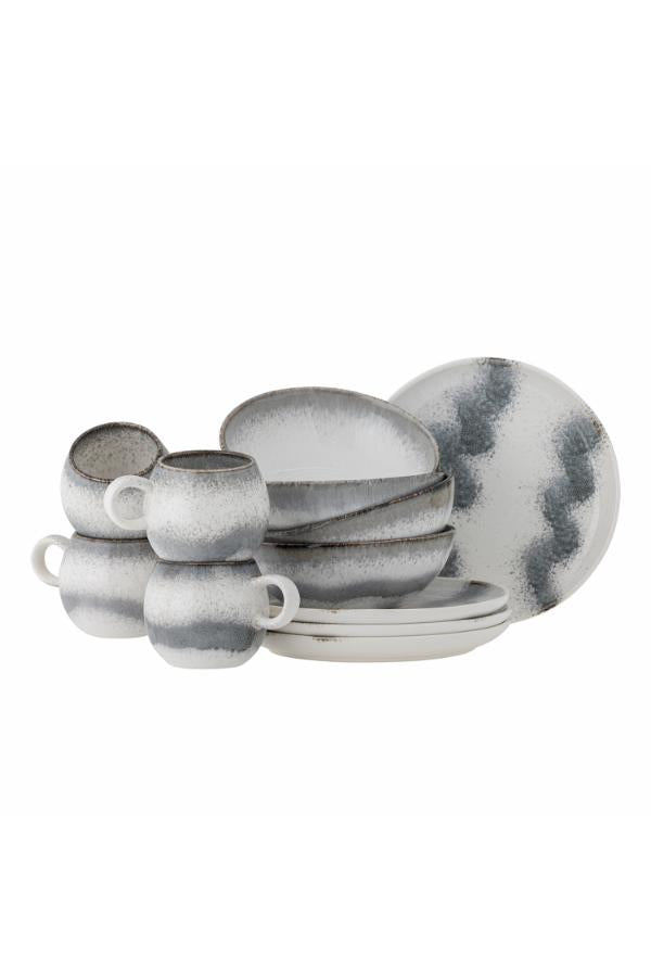 Bloomingville Paula Frukostset, Grå, Stengods C:D9xH8/B:D16xH6/P:D20xH1,5 cm, Set om 12