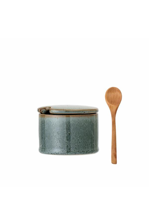 Bloomingville Pixie-burk med lock och sked, grön, stengods D7,5xH6 cm